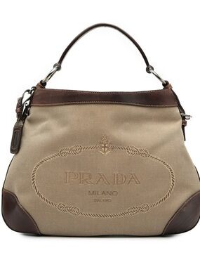 Vintage Prada canvas jacquard shoulder bag